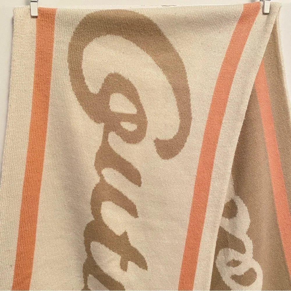 Juicy Couture Oversized Reversible School of Couture Scarf Peach/ Ivory/ Beige - Picture 2 of 15